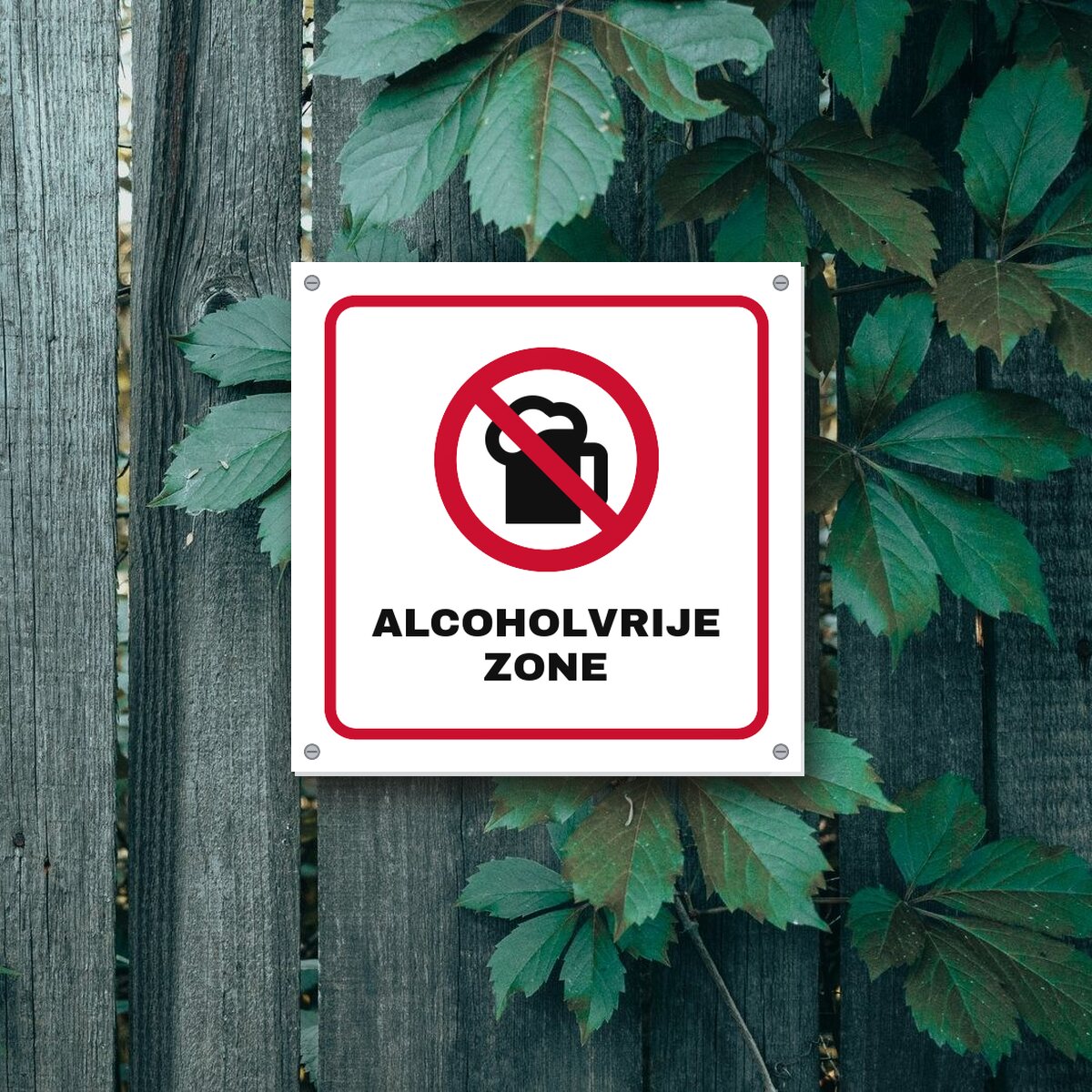 Bordje Alcoholvrije zone aan de muur