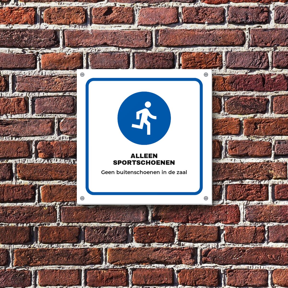 Bordje Alleen sportschoenen aan de muur