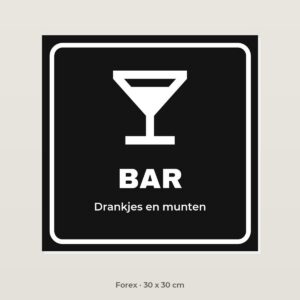 Bordje Bar met drankjes en munten - Forex 30 x 30 cm