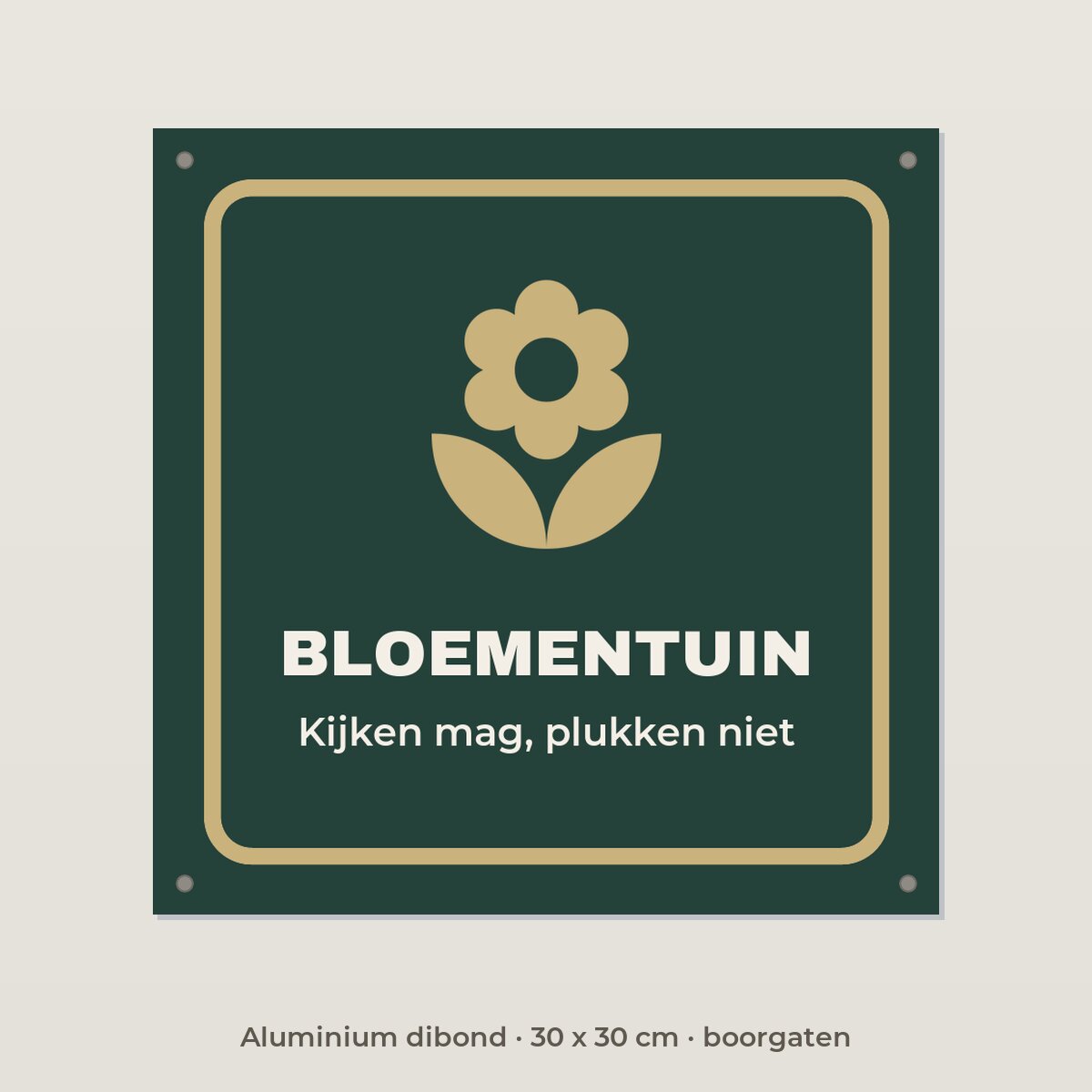 Bordje Bloementuin - Aluminium dibond 30 x 30 cm met boorgaten
