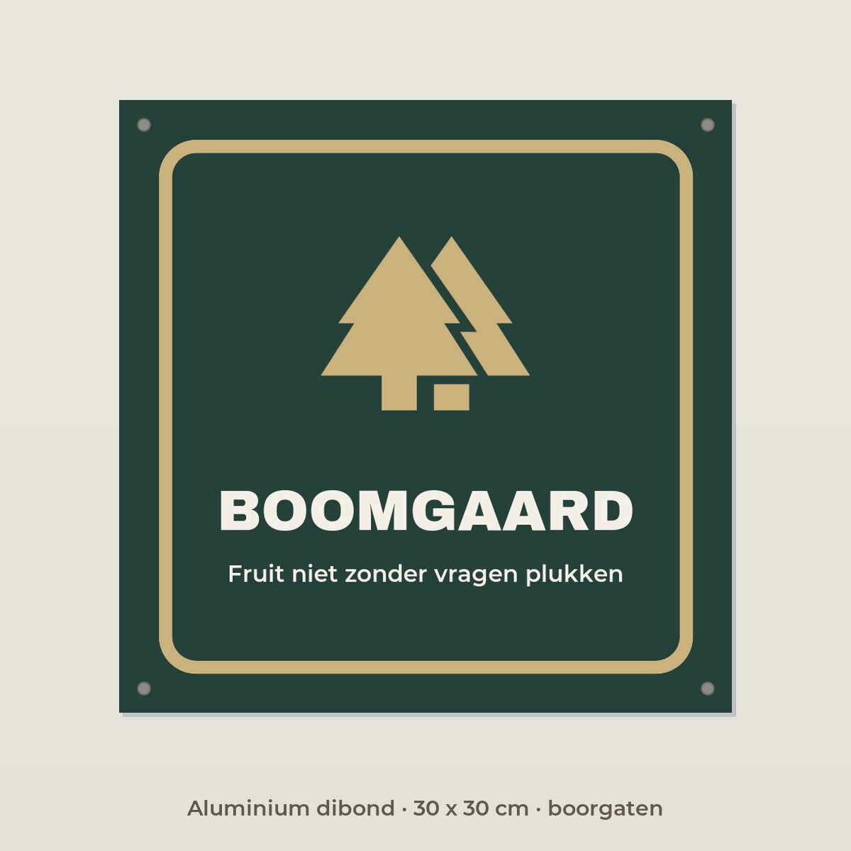 Bordje Boomgaard - Aluminium dibond 30 x 30 cm met boorgaten