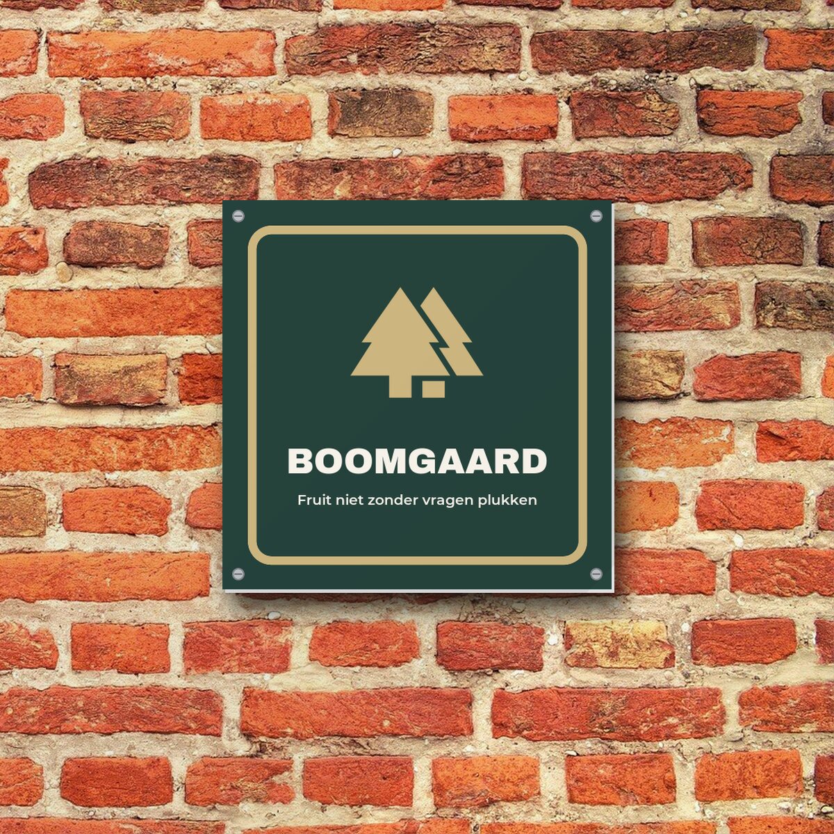 Bordje Boomgaard aan de muur