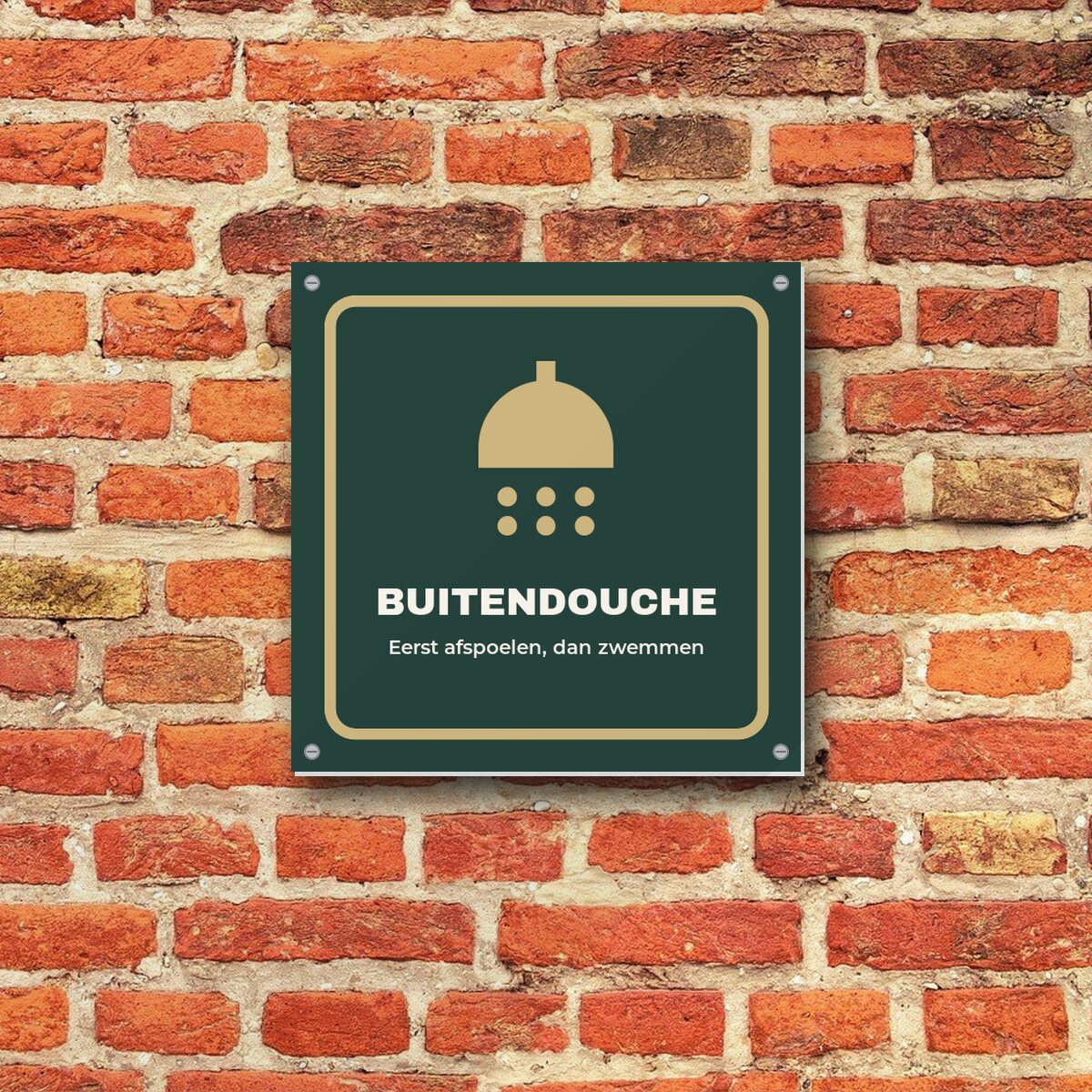 Bordje Buitendouche aan de muur