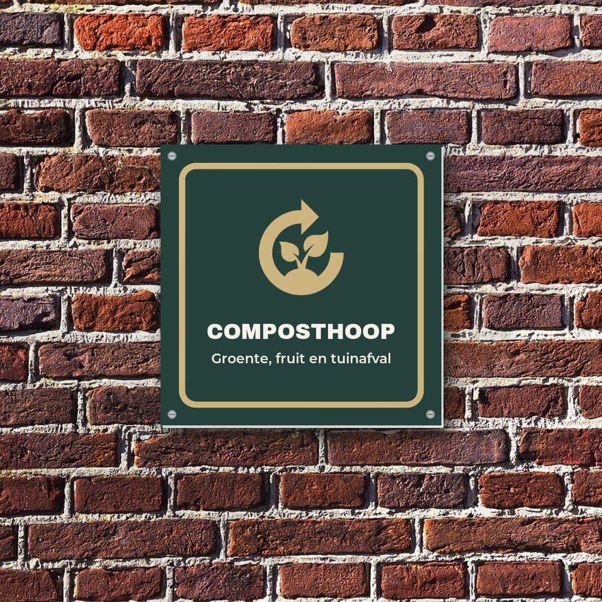 Bordje Composthoop aan de muur
