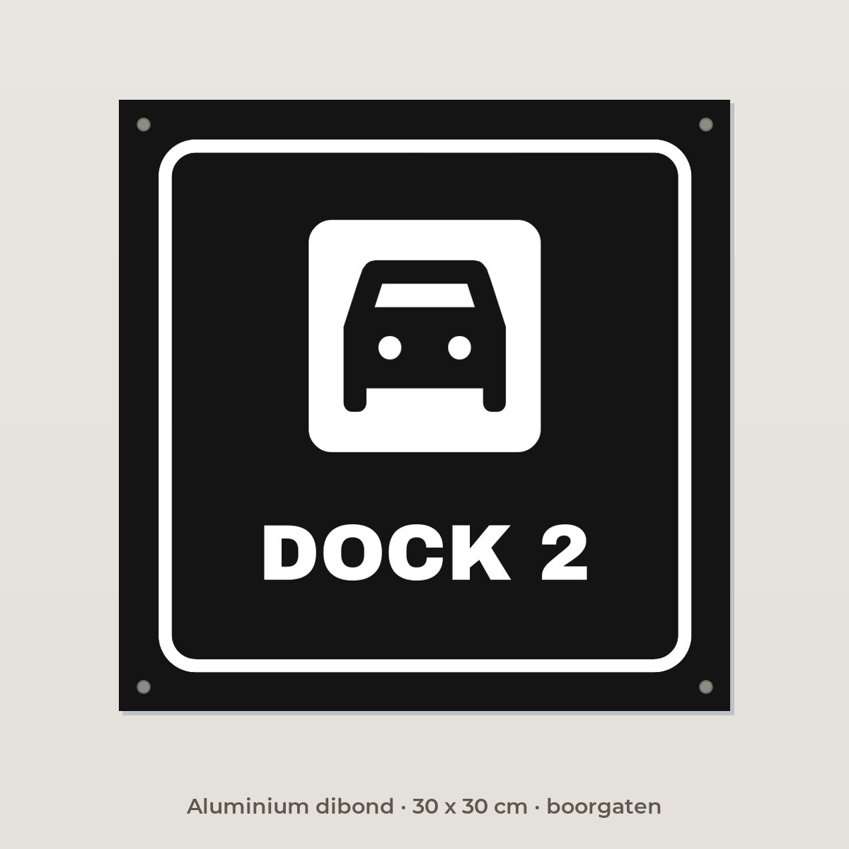 Bordje Dock 2 - Aluminium dibond 30 x 30 cm met boorgaten