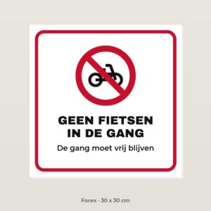 Bordje Geen fietsen in de gang - Forex 30 x 30 cm