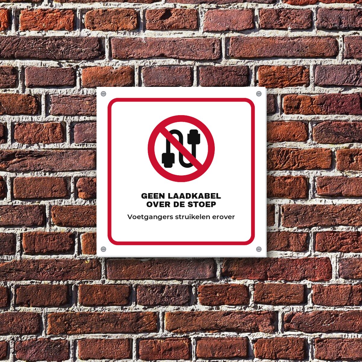 Bordje Geen laadkabel over de stoep aan de muur