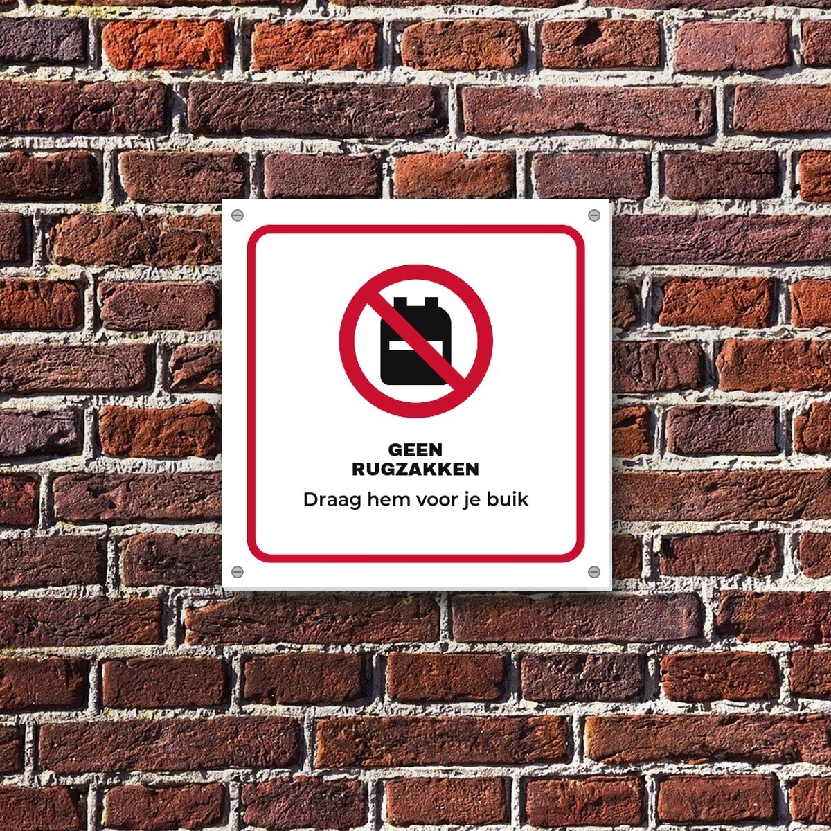 Bordje Geen rugzakken aan de muur