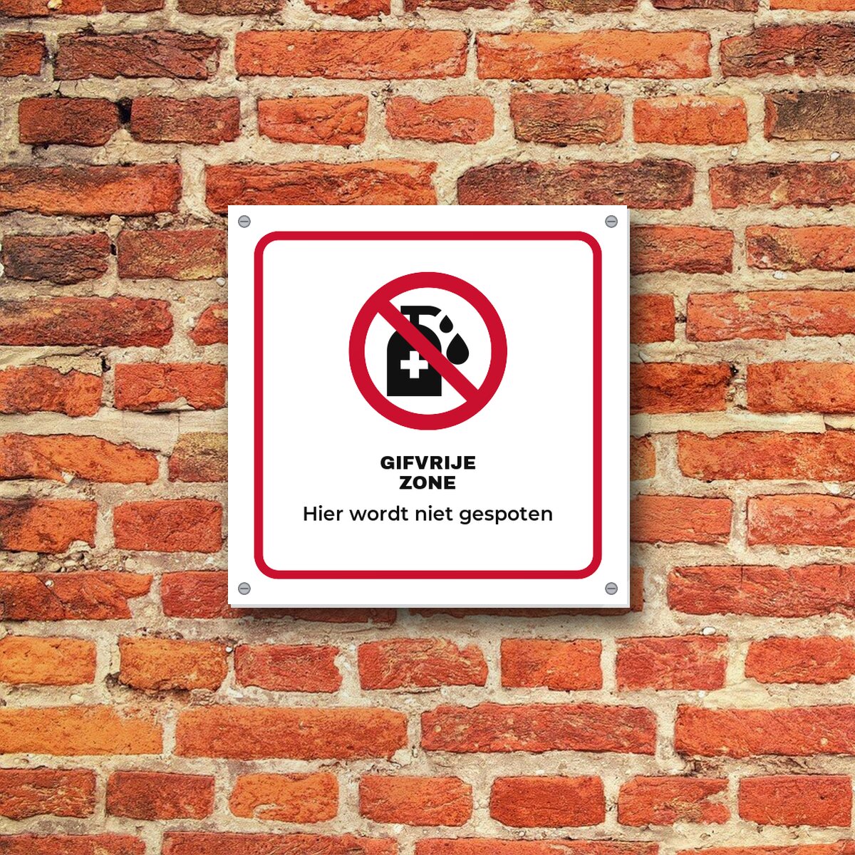 Bordje Gifvrije zone aan de muur