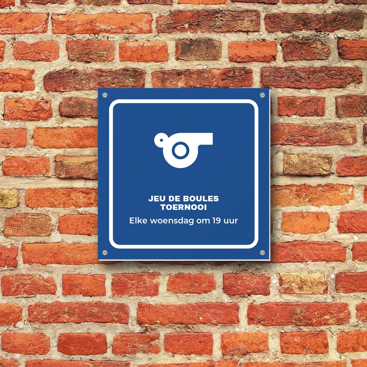 Bordje Jeu de boules toernooi aan de muur