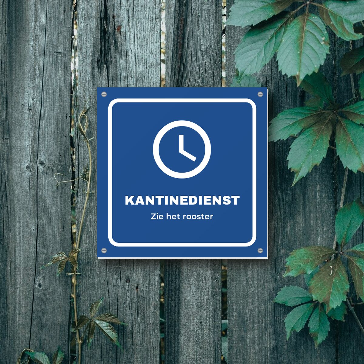 Bordje Kantinedienst aan de muur