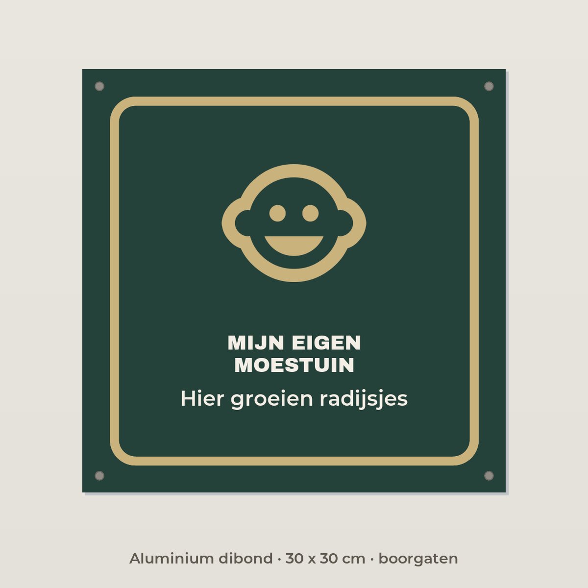 Bordje Kindermoestuin - Aluminium dibond 30 x 30 cm met boorgaten