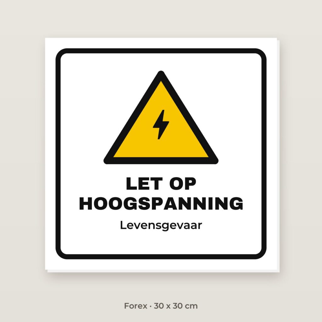 Bordje Let op hoogspanning (driehoek) - Forex 30 x 30 cm