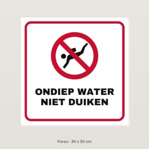 Bordje Ondiep water niet duiken - Forex 30 x 30 cm
