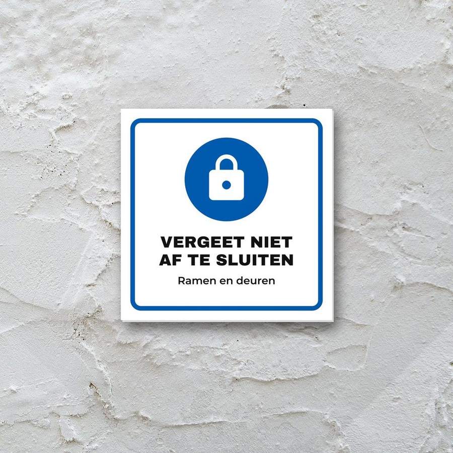 Bordje Vergeet niet af te sluiten aan de muur