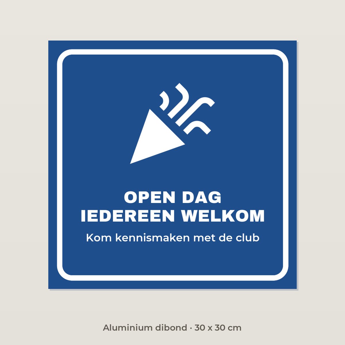 Bordje Open dag sportclub - Aluminium dibond 30 x 30 cm