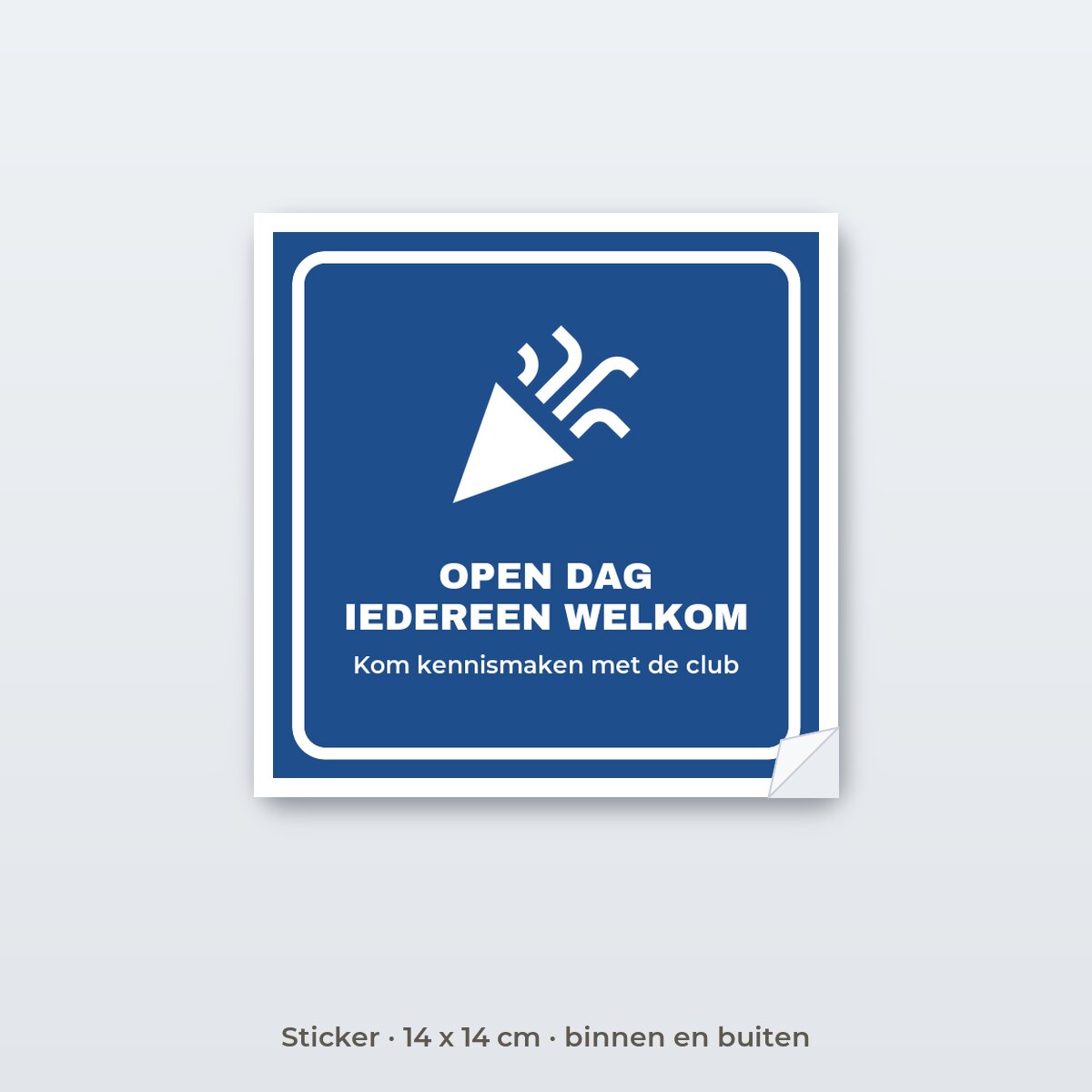 Bordje Open dag sportclub - Sticker 14 x 14 cm