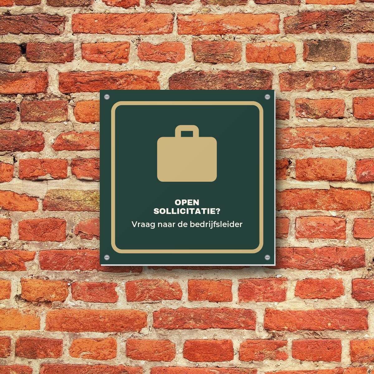 Bordje Open sollicitatie? aan de muur
