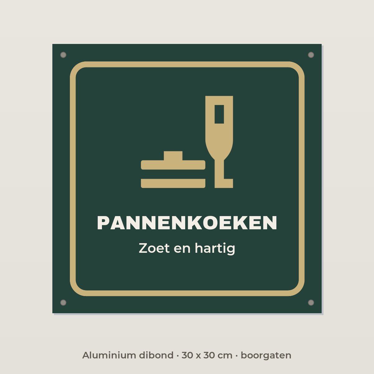 Bordje Pannenkoeken - Aluminium dibond 30 x 30 cm met boorgaten