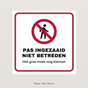 Bordje Pas ingezaaid gras - Forex 30 x 30 cm
