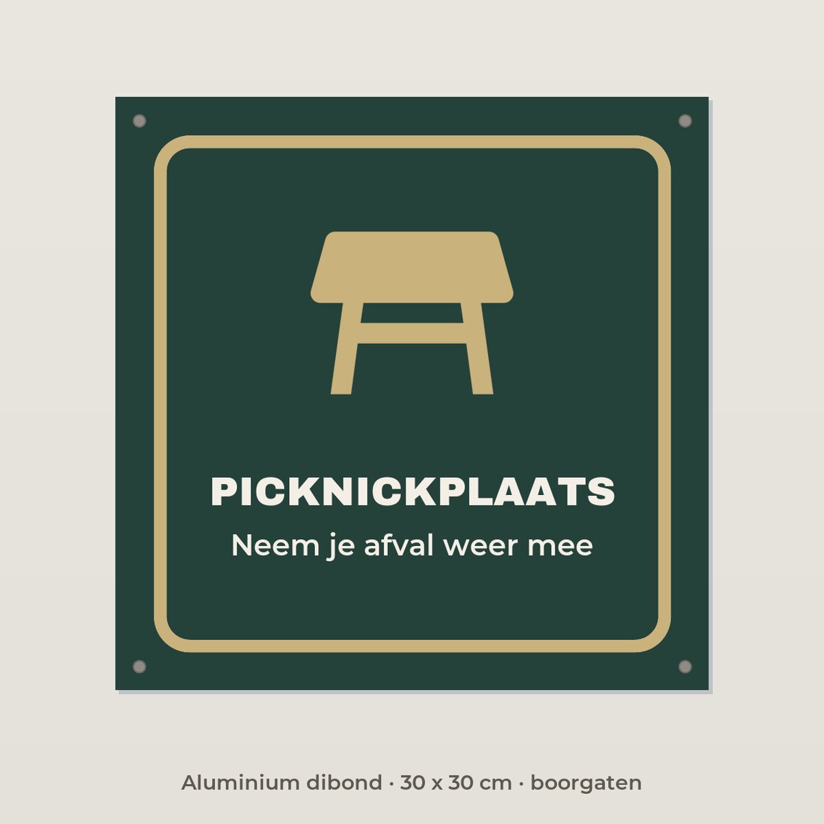 Bordje Picknickplaats - Aluminium dibond 30 x 30 cm met boorgaten