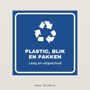 Bordje Plastic, blik en drinkpakken - Forex 30 x 30 cm