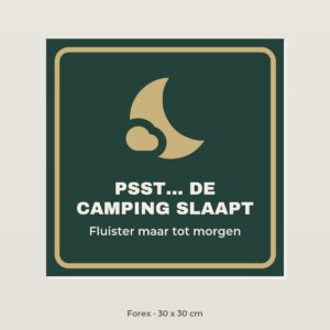 Bordje Psst, de camping slaapt - Forex 30 x 30 cm