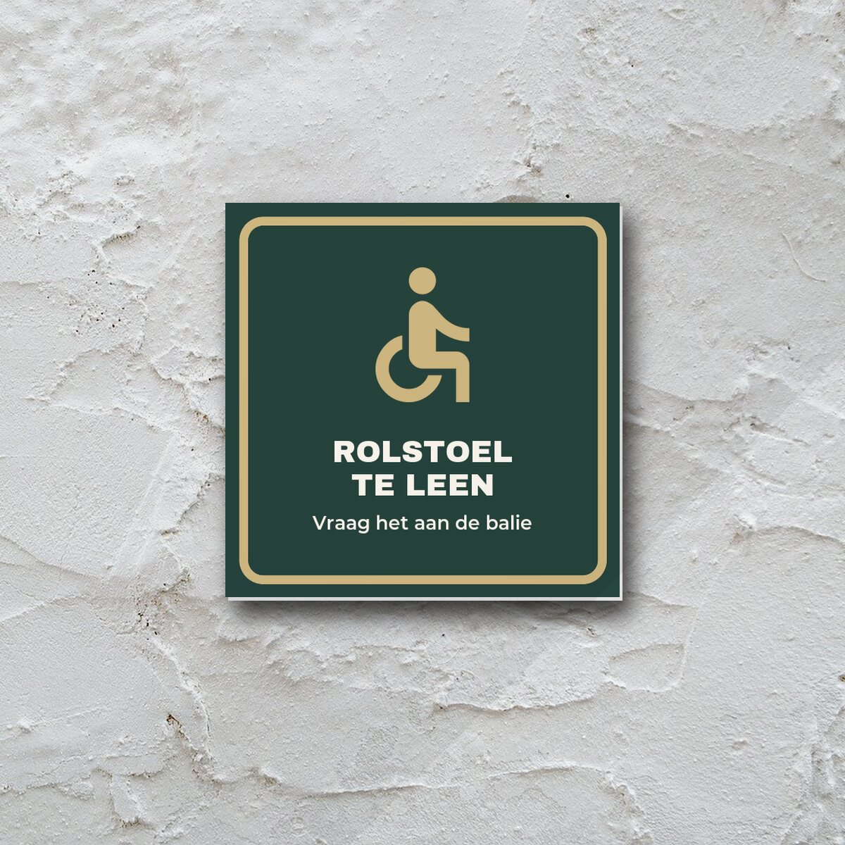 Bordje Rolstoel te leen aan de muur