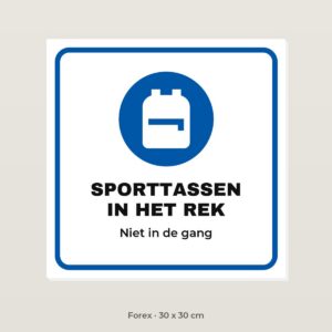 Bordje Sporttassen in het rek - Forex 30 x 30 cm