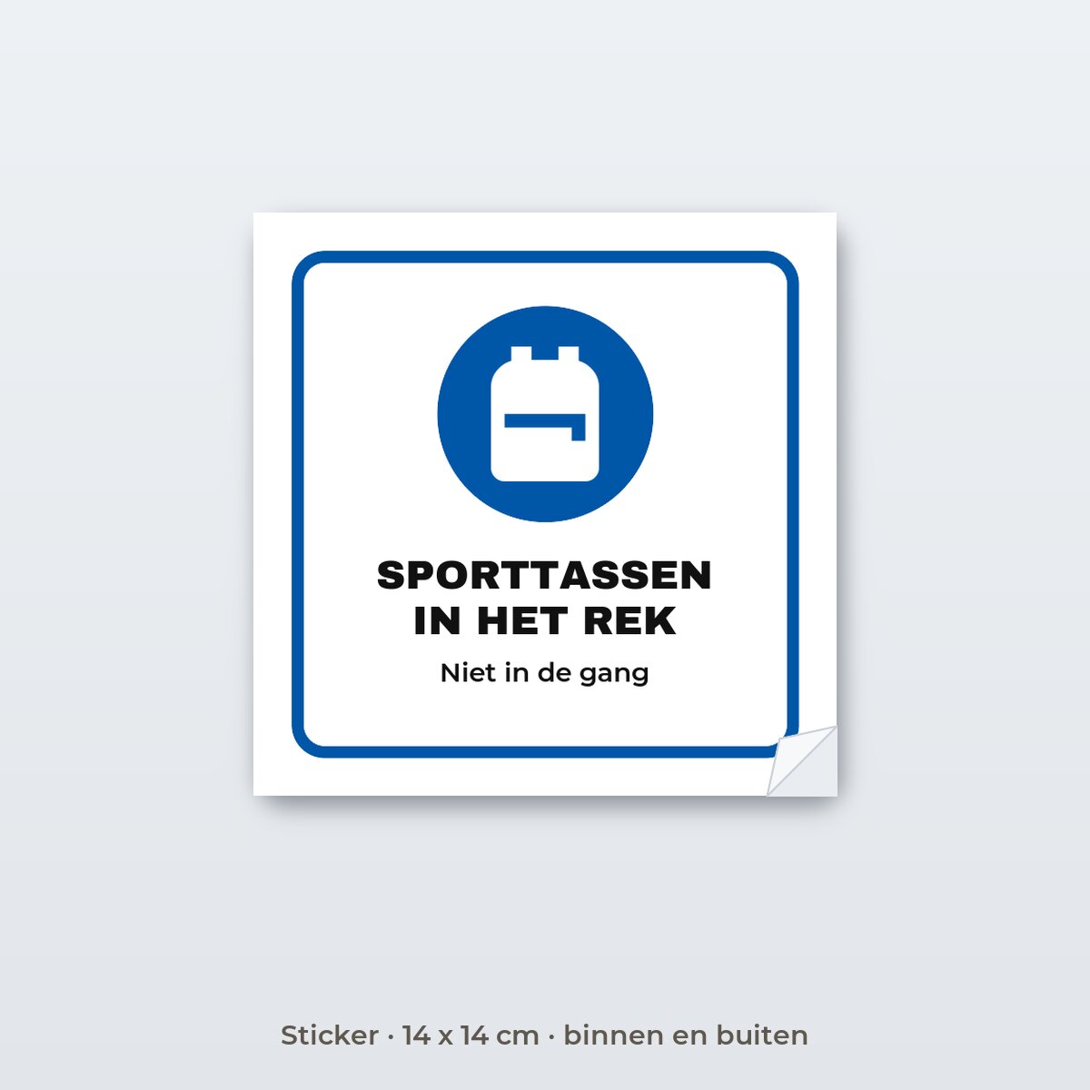 Bordje Sporttassen in het rek - Sticker 14 x 14 cm