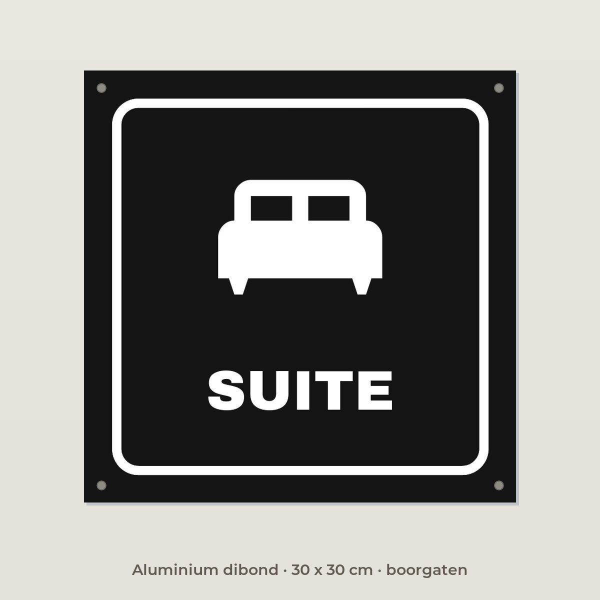 Deurbordje Suite - Aluminium dibond 30 x 30 cm met boorgaten