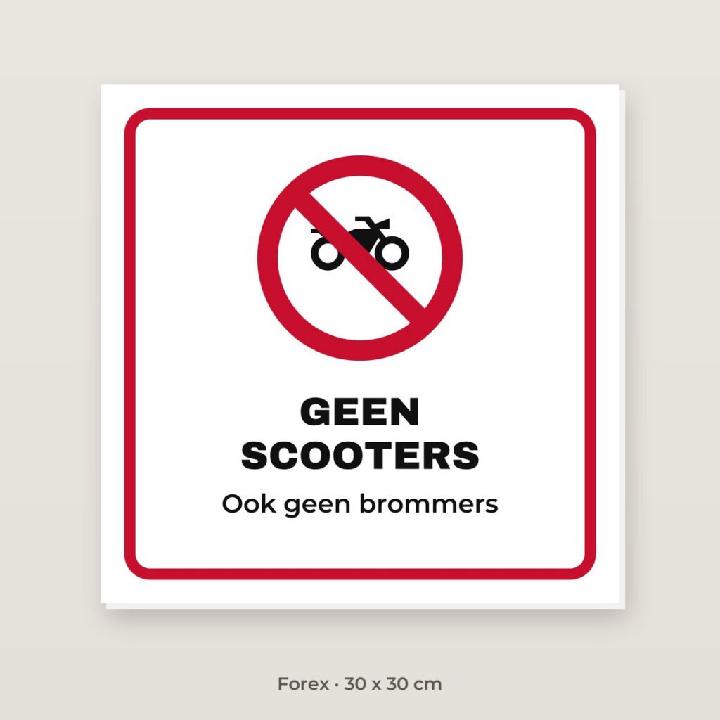 Bordje Verboden voor scooters - Forex 30 x 30 cm