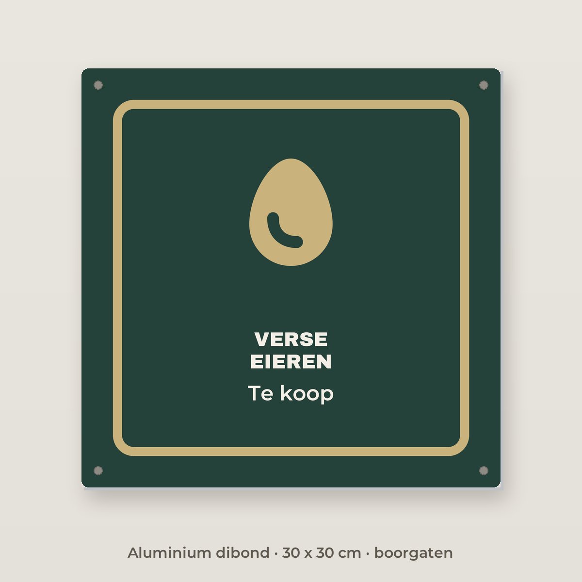 Bordje Verse eieren - Aluminium dibond 30 x 30 cm met boorgaten