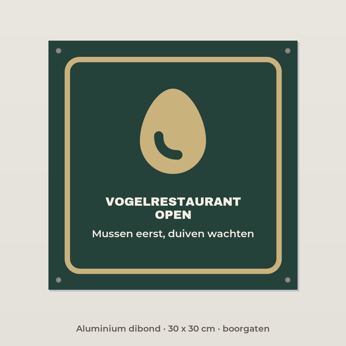 Bordje Vogelrestaurant open - Aluminium dibond 30 x 30 cm met boorgaten
