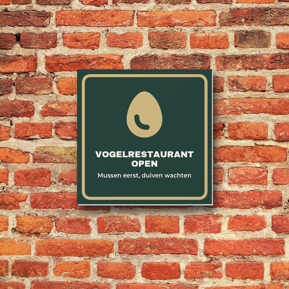 Bordje Vogelrestaurant open aan de muur