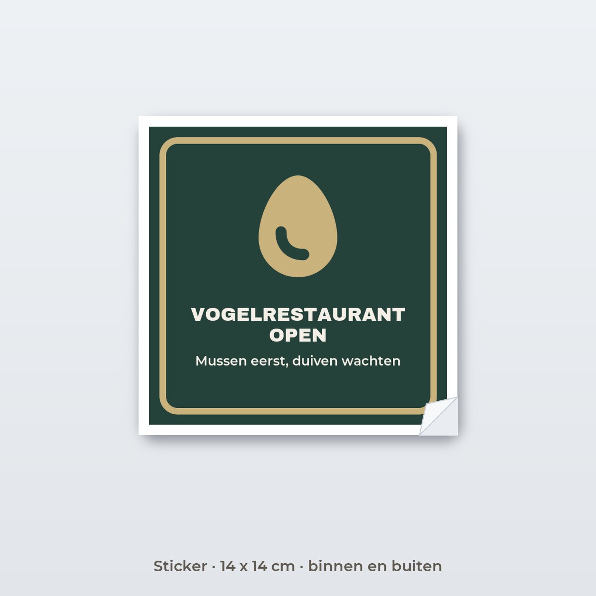 Bordje Vogelrestaurant open - Sticker 14 x 14 cm