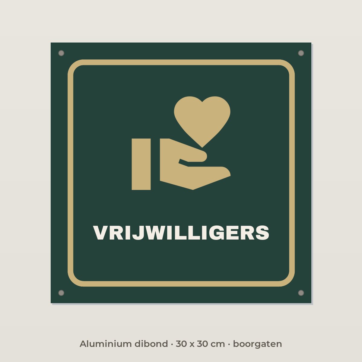 Deurbordje Vrijwilligersruimte - Aluminium dibond 30 x 30 cm met boorgaten