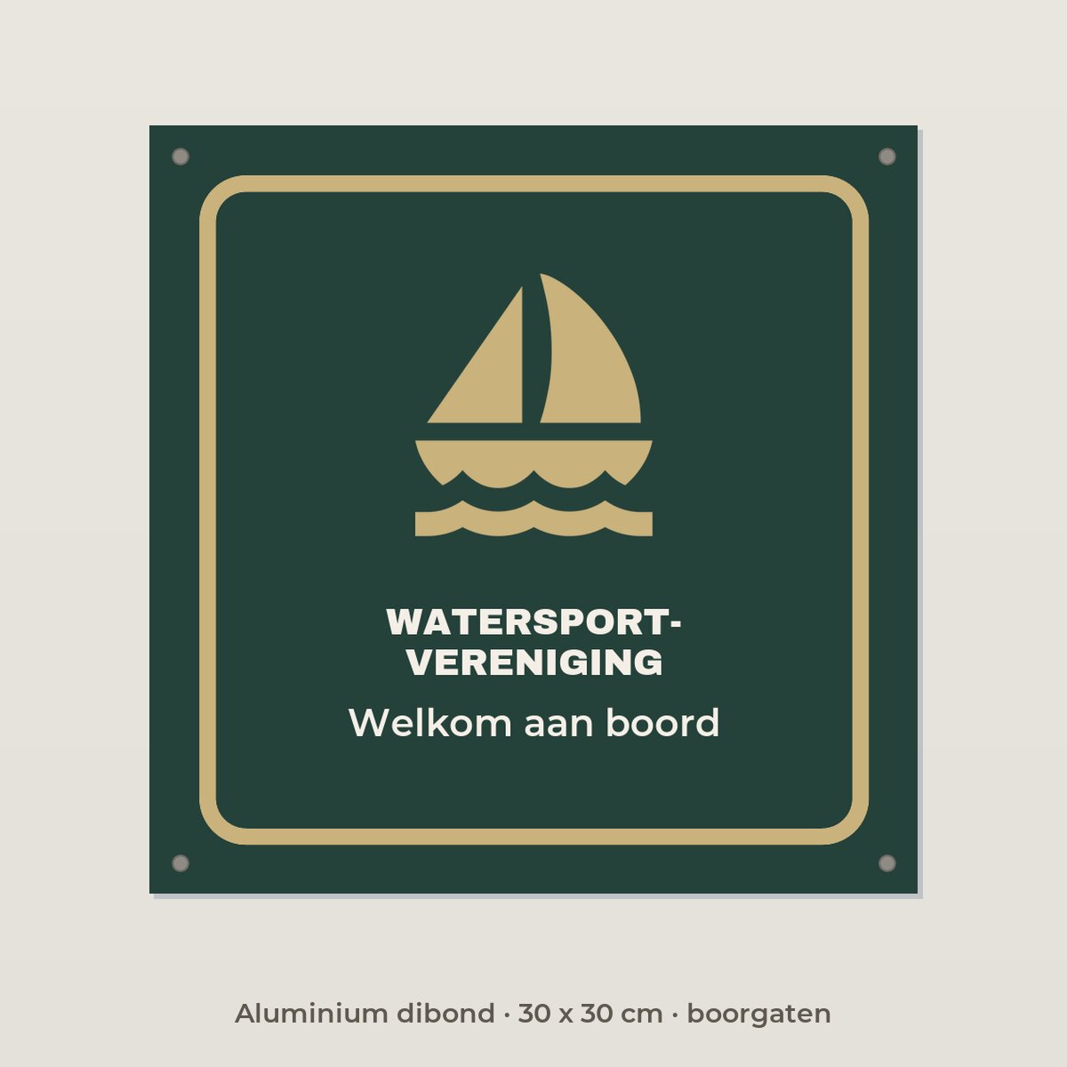 Bordje Watersportvereniging - Aluminium dibond 30 x 30 cm met boorgaten