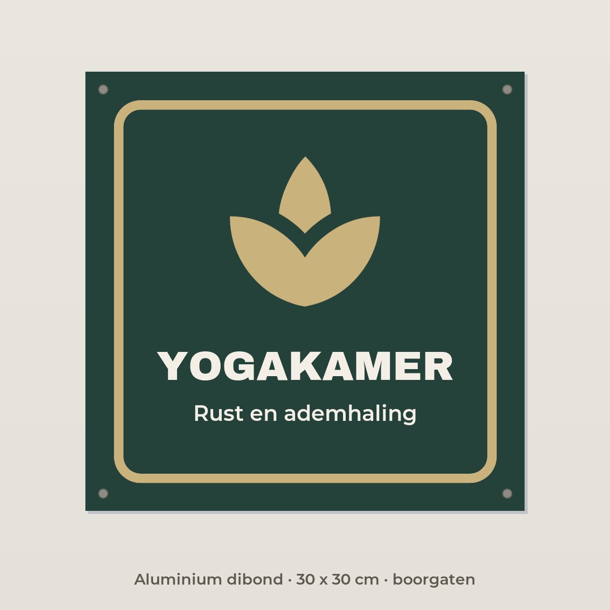 Deurbordje Yogakamer - Aluminium dibond 30 x 30 cm met boorgaten