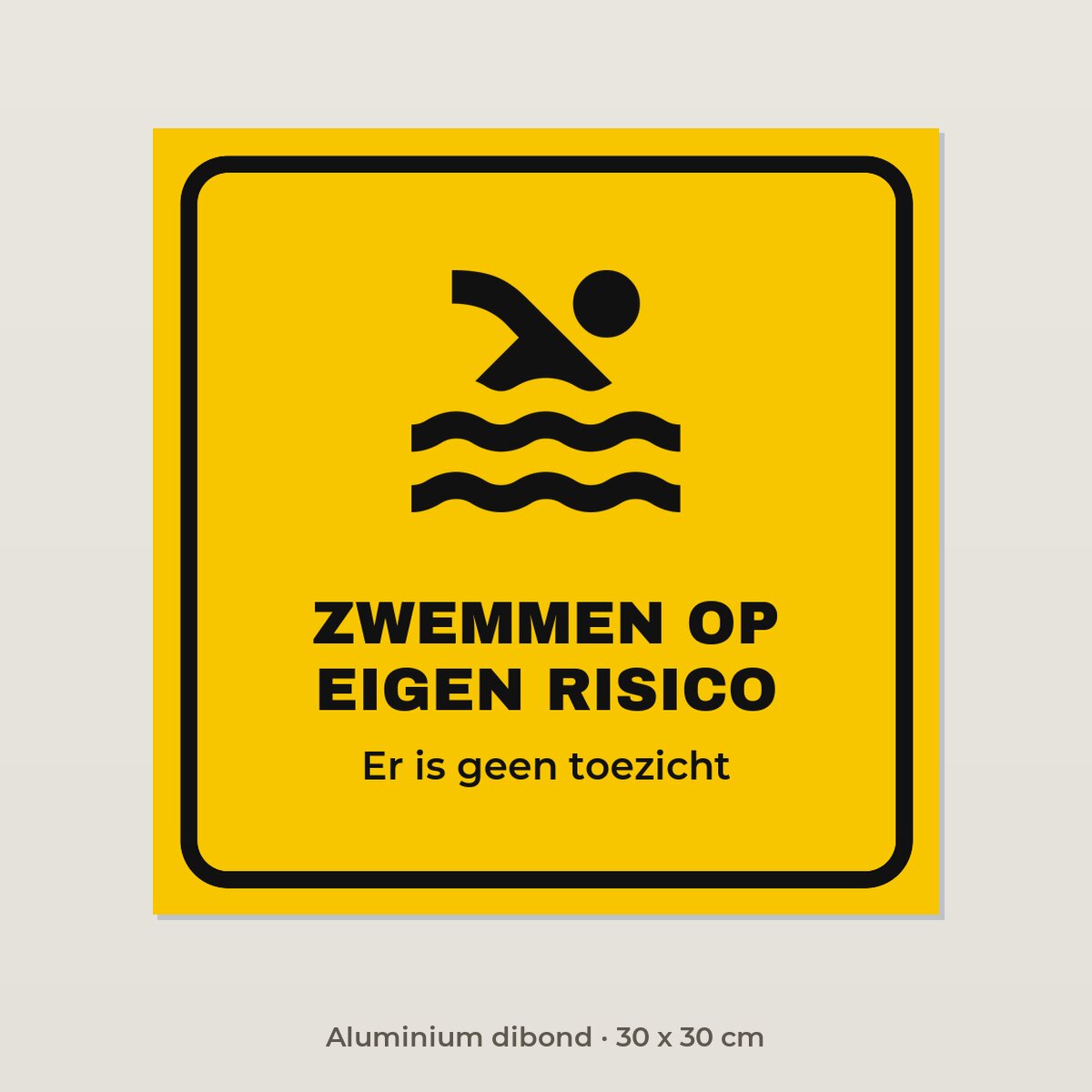 Bordje Zwemmen op eigen risico - Aluminium dibond 30 x 30 cm