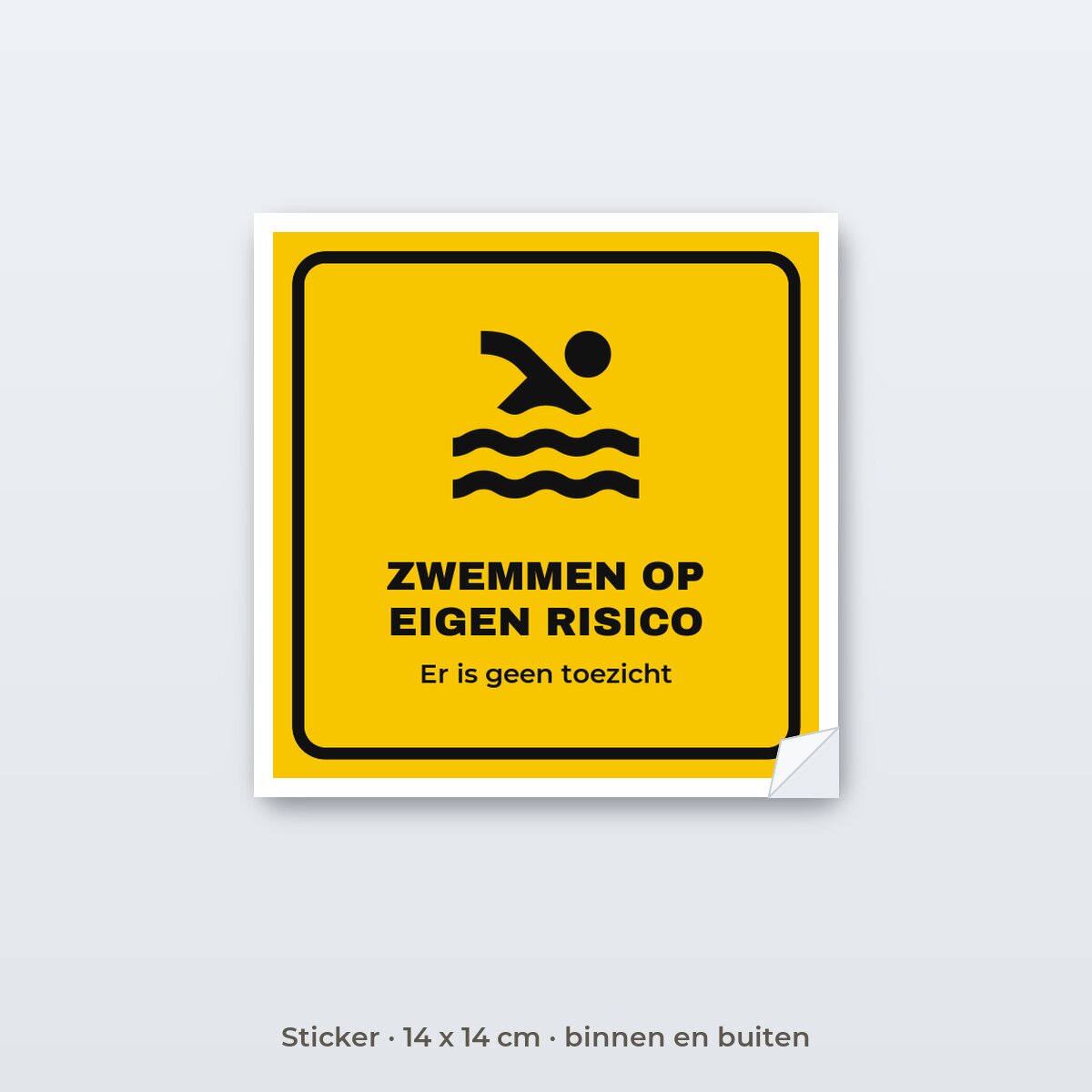 Bordje Zwemmen op eigen risico - Sticker 14 x 14 cm